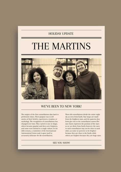 Simple Vintage The Martin Family Holiday Printable Newsletter Newsletter Template, The Martin, Star Chart, Holiday Printables, Star Map, Family Holiday, Free Graphic Design, Say Hello, This Is Us