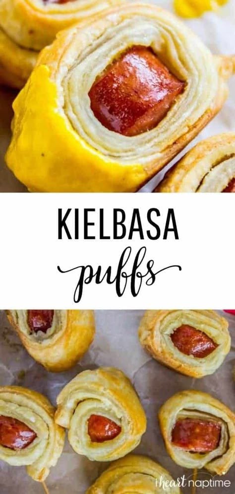 Kielbasa Appetizer, Puff Pastry Bites, Soup Sandwich, Pastry Bites, Fall Appetizers, I Heart Naptime, Appetizer Ideas, Delicious Appetizer Recipes, Tailgating Recipes