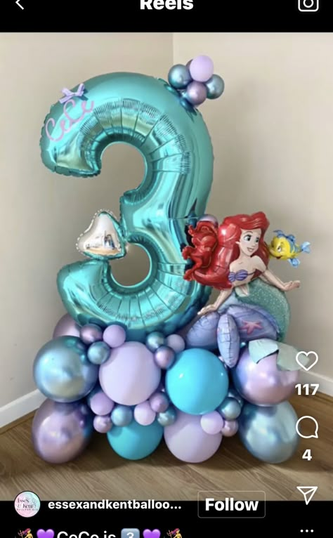 Mermaid Birthday Balloon Arch, Ariel Balloons, Mermaid Balloon Bouquet, Balloon Mermaid, Ariel Birthday Party, Princess Balloons, Mermaid Birthday Decorations, Mermaid Balloons, 1st Birthday Party For Girls