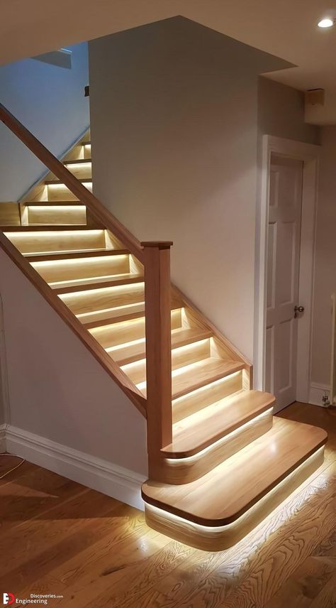 Stairs Lighting Ideas, Stairway Lighting Ideas, Light Stairs, Staircase Lighting Ideas, Basement Stairs Ideas, Stairs Lighting, Basement Lighting, Stairway Lighting, Stairs Makeover