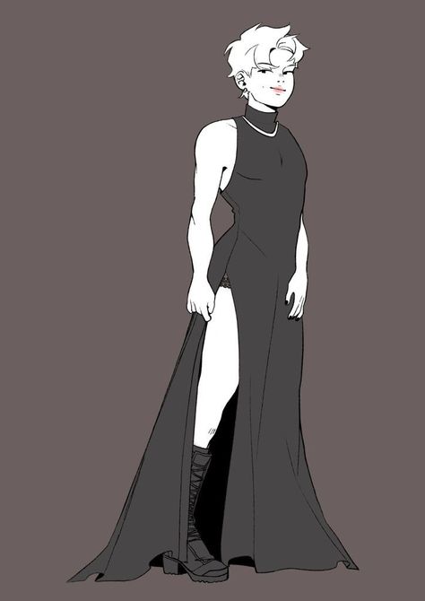 Body Suits Drawings, Men In Dresses Drawing, Men In Dresses Art, Femboy Fashion Men, Villain Outfits Design Male, Suit Drawing, Vestidos Anime, Woman In Suit, Desenhos Gravity Falls