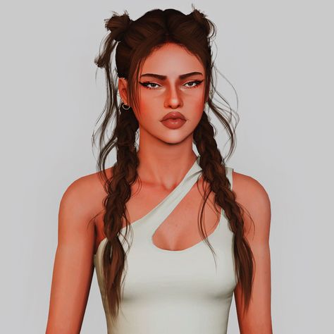 T-E Females Polycount: 22k Original: Here Mesh and Textures Credits to: @wingssims ♡ Download: SimFileShare / Google Drive Sims 4 Two Braids Cc, Sims 4 Cc Hair Messy Bun, Wingssims Hair Cc, Sims 4 Cc Skin Female, Sims 4 Messy Hair Cc, Sims 4 Messy Hair, Sims 3 Generations, Double Braids, Ts3 Cc