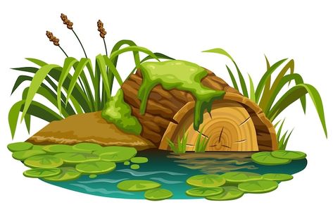 Mossy Log Illustration, Freshwater Turtles, Bg Design, Water Drawing, Kids Book, Tree Stump, Floating In Water, Cat Posters, Diy Canvas Art Painting