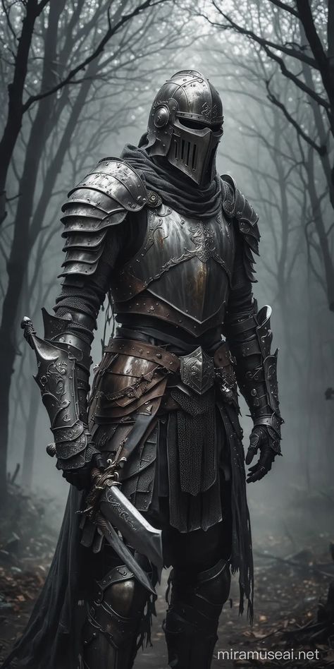 Spectral Knight Ghost in Full Armor with Concealed Visage | MUSE AI Medevil Knight Armor, Knight Armour Designs, Fantasy Armor Male, Knight Armor Art, Knight Armor Design Male, Night Armor, Armor Aesthetic, Knight Reference, Freya Art