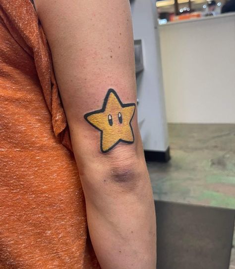 Traditional Star Tattoo, Mario Star Tattoo, Pixel Star, Mario Star, Star Tattoo, Star Tattoos, Leaf Tattoos, Traditional Tattoo, Maple Leaf Tattoo