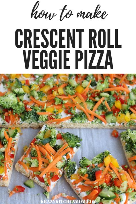 Crescent Roll Veggie Pizza a fresh way to eat veggies. It's made with refrigerator crescent roll dough, homemade dill dip and lots of fresh vegetables. I'd say it's a classic! Homemade Dill Dip, Crescent Roll Veggie Pizza, Dill Dip, Crescent Roll Recipes, Eat Veggies, Veggie Pizza, Crescent Roll Dough, Crescent Roll, Think Food