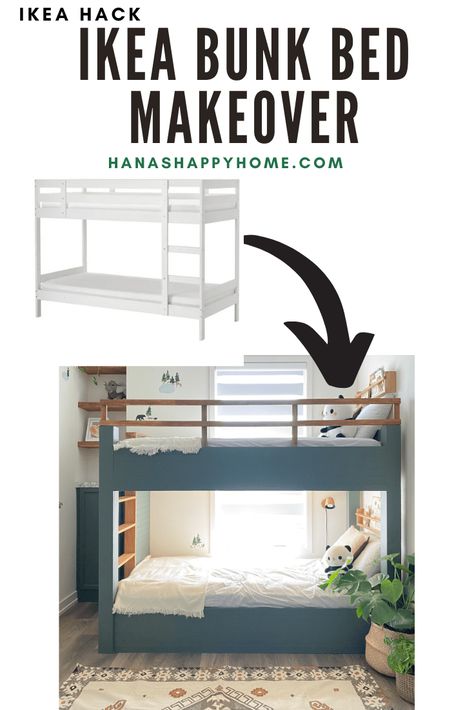 Build In Loft Bed, Upper Bunk Bed Storage Ideas, Bunk Bed Window Wall, Two Beds Small Room, Ikea Mydal Bunk Bed Hack, Ikea Mydal Bunk Bed, Bunk Bed Makeover, Mydal Bunk Bed, Ikea Mydal