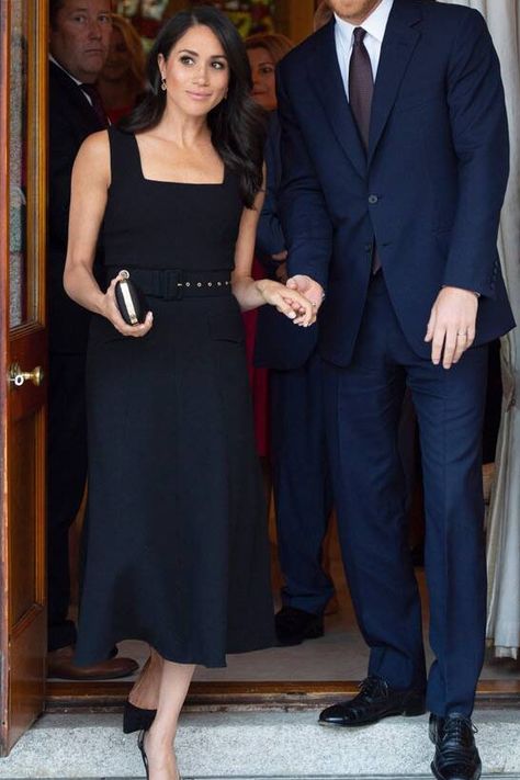 Meghan Markle Black Midi Dress With Belt Meghan Markle Dress, Dress With Belt, Black Midi, Meghan Markle, Black Midi Dress, That Look, England, Midi Dress, Jumpsuit