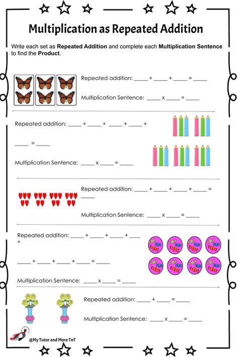 An independent practice sheet to introduce multiplication as repeated addition. Multiplication As Repeated Addition, Repeated Addition Worksheets, Repeated Addition Multiplication, Repeated Addition, Multiplication Problems, Multiplication Worksheets, Addition Worksheets, Skip Counting, Math Worksheet