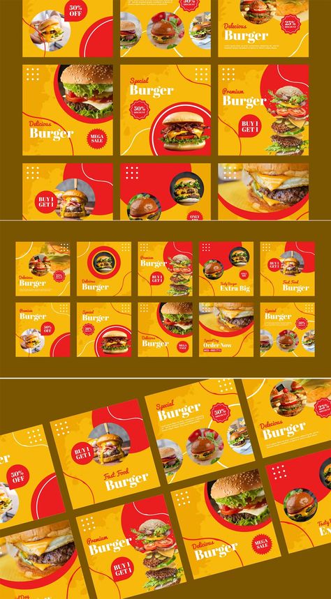 10 Burger Instagram Post Templates PSD Burger Instagram Post, Black Burger, Creative Burger, Cheesy Spaghetti, Instagram Grid Design, Sports Templates, Instagram Grid, Instagram Food, Grid Design