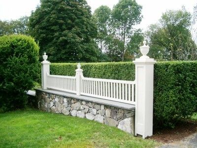 Vynal Fencing, Hedge Ideas, Bamboo Fencing, Stone Fence, Country Fences, Fence Designs, Fencing Ideas, Front Fence, Historic New England