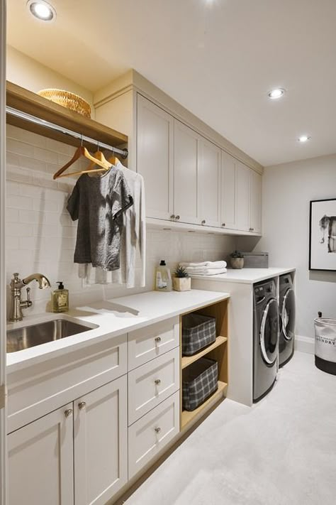 Inspiration For My Future Laundry Room - Addicted 2 Decorating® White Laundry Room Cabinets, Wall Laundry Room, White Laundry Room, Laundry Room Drying Rack, Laundy Room, House Laundry Room, White Laundry Rooms, Pantry Laundry Room, Dream Laundry Room