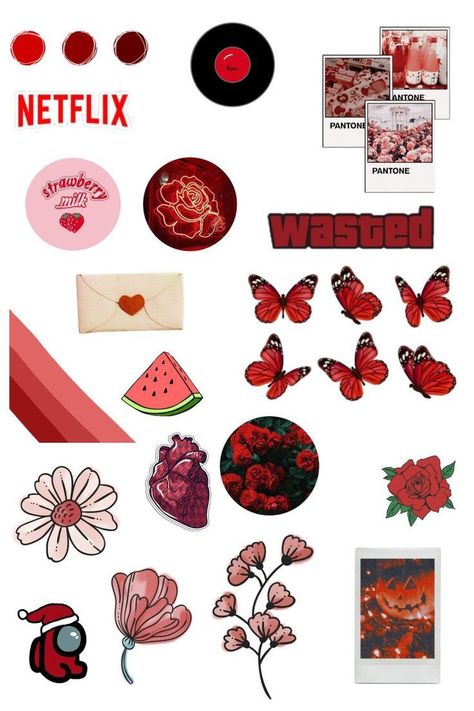 Red Journal Stickers Printable, Red Scrapbook Stickers, Red Scrapbook Ideas, Red Journal Stickers, Red Journal Ideas, Red Stickers Aesthetic Printable, Red Journal Aesthetic, Rose Lettering, Red Scrapbook