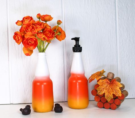 Candy Corn Up-cycled Bottle Bud Vase | Halloween Wedding Centerpiece | Halloween Party Centerpiece | Fun Halloween Decor by 2DogzArt on Etsy Halloween Wedding Centerpieces, Halloween Party Centerpieces, Modelo Beer, Pink Tulip Wreath, Halloween Themed Wedding, Party Centerpiece, Fun Halloween Decor, Hand Soap Dispenser, Beer Bottles