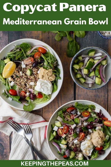 Copycat Panera Mediterranean Bowl Copycat Panera Mediterranean Grain Bowl, Panera Mediterranean Grain Bowl, Mediterranean Grain Bowl, Panera Inspired Recipes, Veganuary Recipes, Panera Salad, Mediterranean Bowl, Panera Recipes, Grain Bowl Recipe