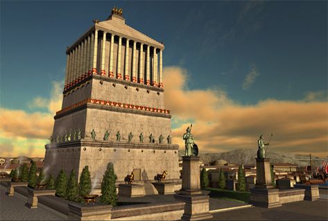 Mausoleum at Halicarnassus Mausoleum At Halicarnassus, Ancient Greek City, Gardens Of Babylon, Learn History, Great Pyramid Of Giza, Pyramids Of Giza, Fantasy City, Seven Wonders, Hanging Garden