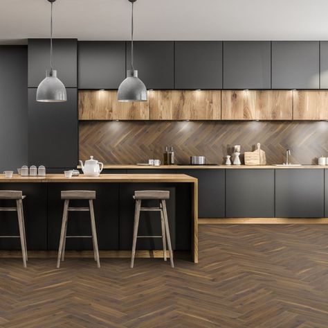 Transform your space with the timeless elegance of herringbone! 😍✨ Our premium coffee oak flooring is not just a floor; it’s a statement. Whether you're sipping your morning brew in the kitchen or hosting dinner parties in the dining room, elevate your home with a classic look that never goes out of style. 🏡❤️ 

🔥 Price per m2: £35.98⁠
⁠
🔥 Price per box: £69.09⁠
🔥 Coverage per box: 1.92m2⁠
🔥 Planks per pack: 32

#HomeInspo #HerringboneHeaven #bathroomhouse #bathroomcompany Kitchen Herringbone Floor, Modern Kitchen Colours, Grey Cupboards, Living Room Vinyl, Light Wooden Floor, Modern Minimalist Kitchen, Timber Kitchen, Spc Flooring, Kitchen Vinyl