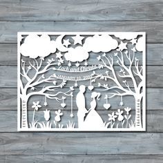 Beautiful wedding Papercut Template couple under the trees Template is Letter size PDF (8.5x11)  FOR PERSONAL USE ONLY  This means that you may cut the Paper Cut Art Templates, Paper Carving, Paper Cutout Art, Paper Cut Design, Quilling Patterns, Cricut Craft Room, Art Template, Paper Cut Art, Templates Printable Free