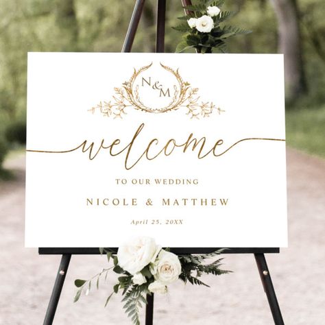 Elegant Monogram Wedding Welcome Sign in Gold Welcome Sign Printable, Printable Wedding Sign, Wedding Stationery Design, Custom Wedding Signs, Bridal Shower Welcome Sign, Wedding Posters, Wedding Welcome Sign, Welcome To Our Wedding, Gold Monogram