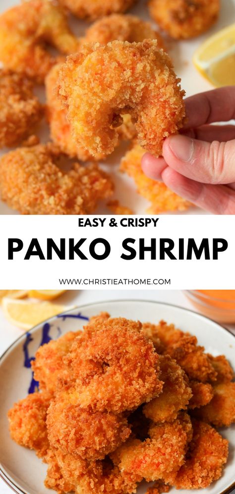 Panko Shrimp aka Ebi Fry. Delicious shrimp seasoned and coated in panko crumbs and fried and served with a sriracha mayo sauce. A Japanese recipe that is great as the perfect appetizer, side dish or main dish. Ready in under 20 minutes! Panko Crusted Shrimp Air Fryer, Coconut Panko Shrimp, Panko Shrimp Dinner Ideas, Shrimp Panko Recipes, Panko Shrimp Dipping Sauce, Japanese Fried Shrimp, Panko Shrimp Air Fryer, Panko Shrimp Recipes, Fried Shrimp Sides