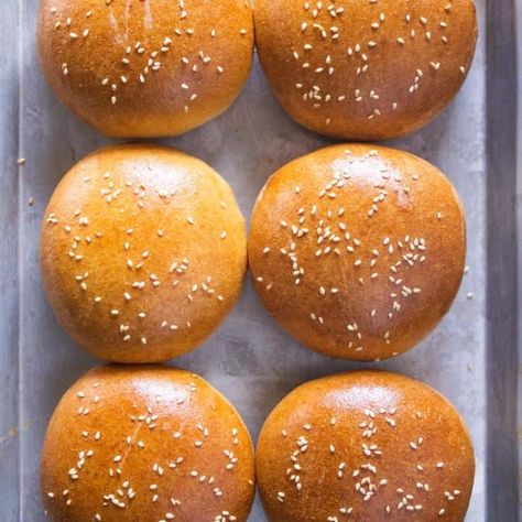 Homemade Whole Wheat Hamburger Bun Recipe Whole Wheat Brioche Buns, Whole Wheat Buns Recipe, Whole Wheat Hamburger Bun Recipe, Hamburger Rolls Recipe, Easy Hot Cross Buns Recipe, Whole Wheat Hamburger Buns, Easy Hot Cross Buns, Whole Wheat Buns, Hamburger Rolls