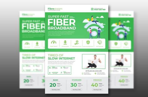 Super Fast Fiber Broadband Marketing Flyer Template perfect for promoting an Internet Service Provider offering internet broadband package or services. Brosur Design Promotion, Fiber Internet, Graphic Shapes Design, Internet Packages, Slow Internet, Internet Advertising, Leaflet Design, Promotional Flyers, Marketing Flyers