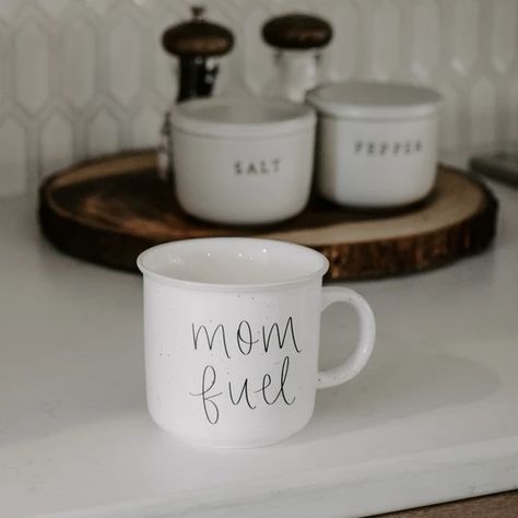 Gift our shabby chic Mom Fuel Campfire Coffee Mug to a boss mom in your life. Let her enjoy some peace and quiet even for just a few minutes while sipping coffee or tea every morning. Let our hand lettered calligraphy design farmhouse coffee cup be a gift for your bestie that empowers and encourages her. Campfire Coffee, Design Mom, Busy Day, Gifts For New Parents, Blue Bonnets, Hand Lettered, Lettering Design, Campfire, Mother's Day Gift