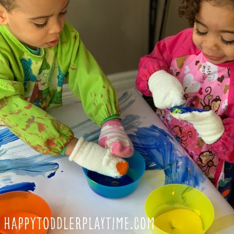 Sock Painting Process Art Activity - HAPPY TODDLER PLAYTIME Clothes Art Activities For Preschool, Sock Painting, Toddler Process Art, Toddler Homeschool Curriculum, Process Art For Toddlers, Easy Activities For Toddlers, Process Art Preschool, Prek Art, Clothes Study