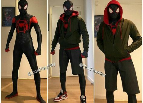 Miles Morales concept Miles Morales Spiderman Cosplay, Miles Morales Homemade Suit, Miles Spiderman Costume, Miles Morales And Gwen Stacy Costume, Miles Morales Cosplay Female, Female Miles Morales, Miles Morales Outfit Ideas, Miles Morales Concept, Miles Morales Outfit