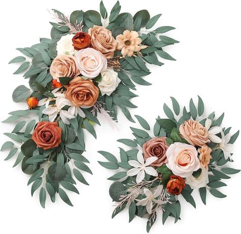 SOJOCK Artificial Wedding Sign Flower Swag (Pack of 2) for Fall Wedding Background Decoration and Wedding Welcome Sign Floral Decoration Terracotta Flowers for Wedding