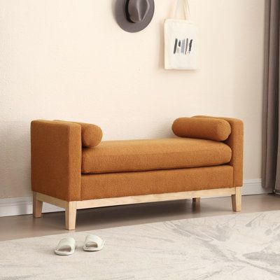 The boucle bench is suitable for offering table seats when friends come, holding pillow at the end of bed, putting shoes besides entryway, extra bench seat for window nook, even hallway bench, closet seating bench. The boucle bench is a lovely addition to any room while making a elegant, fashionable statement in a contemporary home. Upholstery Color: Caramel, Leg Color: Natural | Red Barrel Studio® Timsbury Boucle Upholstered Bench Solid + Manufactured Wood in Brown | 25.2 H x 53.5 W x 20.9 D in Closet Seating, Benches For Bedroom, Bench Closet, Indoor Bench Seating, Boucle Bench, Offering Table, Window Bench Seat, Seating Bench, Small Loveseat