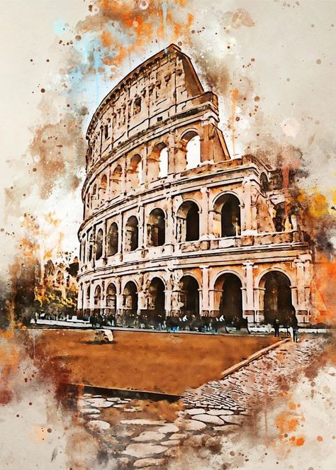 Watercolor City, Artistic Painting, Watercolor Architecture, Architectural Sketches, Urban Sketches, Urban Sketch, Architecture Drawing Art, Nature Posters, Architecture Painting