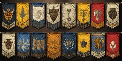 Discover the symbolic meaning and history behind each medieval times flag. Dive into a past era of knights, nobility, and heraldry. Kingdom Banner, Medieval Flag, Fantasy Banner, Medieval Flags, Medieval Banners, Medieval Heraldry, Medieval Symbols, Knight Orders, Medieval Banner