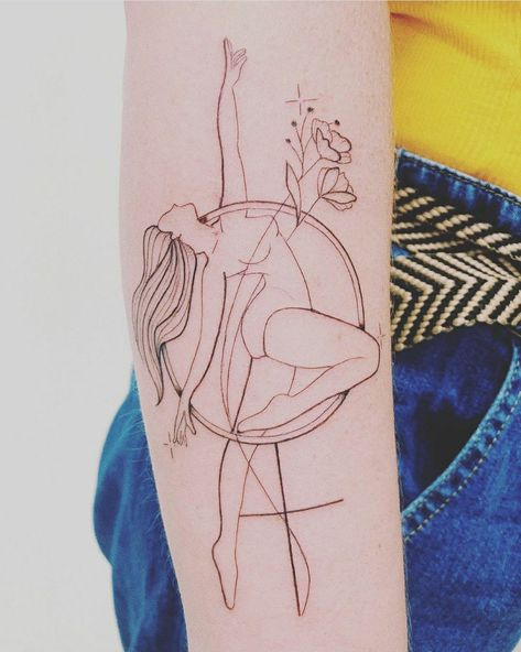 Woman Made Of Flowers Tattoo, Aerialist Tattoo, Pole Dancer Tattoo, Dancing Women Tattoo, Aerial Tattoo, Dance Tattoo Ideas Dancers, Pole Dance Tattoo, Dancer Tattoo Ideas, Ballet Tattoos