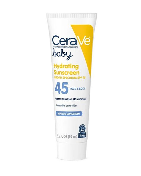 Baby Sunscreen | Mineral Sunscreen Lotion SPF 45 | CeraVe Cerave Skincare, Baby Sunscreen, Cream For Face, Safe Sunscreen, Healing Ointment, Sun Lotion, Routine Skincare, Physical Sunscreen, Foaming Facial Cleanser