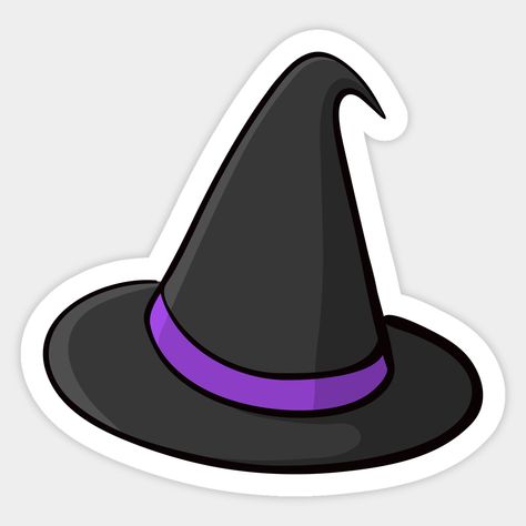 Witch Hat Cartoon, Halloween Stickers Aesthetic, Cute Halloween Stickers, Cartoon Witch, Hat Cartoon, Black Witch Hat, Spooky Stickers, Black Witch, Halloween Drawings