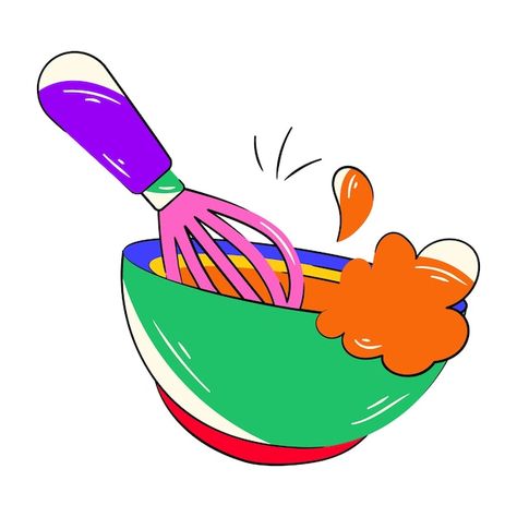 Mixing Bowl Drawing, Bowl Drawing, Colorful Drawing, Film Props, Food Party, Book Art Drawings, Colorful Drawings, Party Signs, Vector Photo