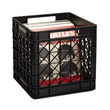 Supreme Crate | The Container Store Record Album Storage, Music Furniture, Music Home Decor, Pallet Tv, Record Crate, Storage Solutions Closet, Album Storage, Plastic Crates, Vinyl Record Storage