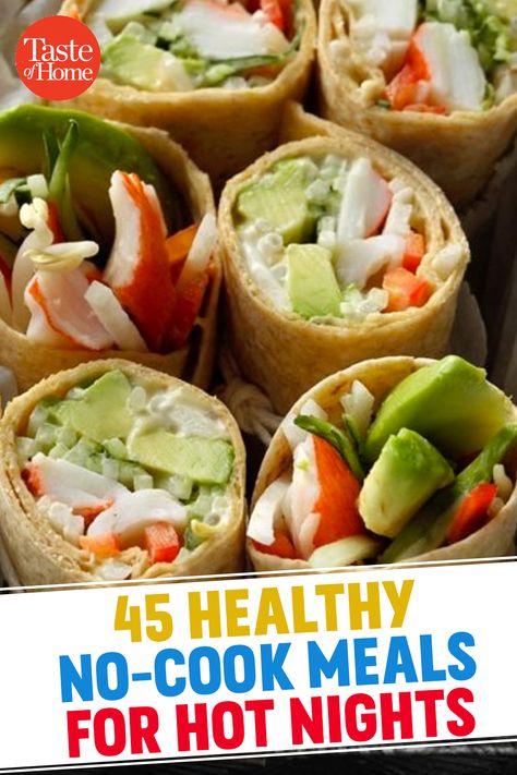 Healthy Dinners On The Go, Easy No Cook Meals Summer, Cold Healthy Dinner Ideas, Quick Healthy No Cook Meals, No Cook Low Carb Meals, Lunches For Hot Days, Easy Healthy Meals No Cook, Easy Week Night Meals Healthy Dinners, Heat Wave Dinner Ideas