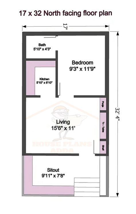 Small House Plan| 17 × 32 North Facing House Design| 600 Sq Ft House Plans Indian, Small 1 Bhk House Plan, 550 Sq Ft House Plans, 600 Sq Ft House Plans 2 Bedroom, 600 Sq Ft House Plans, House Plan App, Accessible House Plans, One Floor House Plans, Smallest House