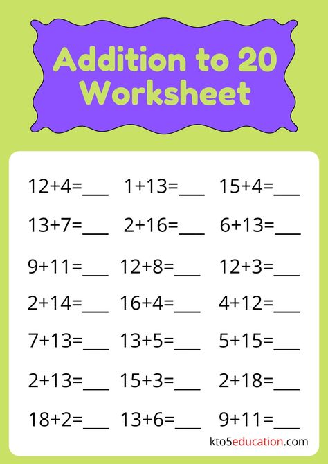 Adding Up To 20 Check more at https://kto5education.com/adding-up-to-20/ Math Worksheets, Math Lessons, Activities For Kids, Quick Saves