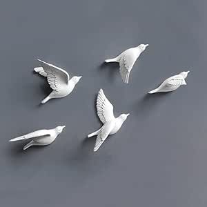 OMaju Wall Decor, 5Pcs White Doves Wall Decor Resin Flying Bird Sculptures 3D Wall Art Ornament Coastal Decorations Hanging for Home Bathroom Living Room Freedom Wall, 3d Wall Sculpture, Glass Glue, White Birds, Flying Birds, Bird Wall Decor, Flock Of Birds, 3d Stickers, Wall Art Collection