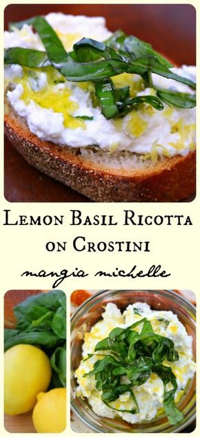 Ricotta Crostini, Crostini Appetizers, Italian Dinner Party, Italian Appetizers, Lemon Ricotta, Lemon Basil, Italian Dinner, Tortellini, Appetizers For Party