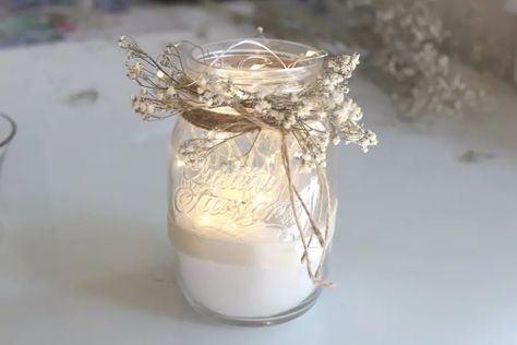 Jar Decoration Ideas, Mason Jar Fairy Lights, Mason Jar String Lights, Glow Jars, Wedding Jars, Wedding Centerpieces Mason Jars, Gold Mason Jars, Lighted Centerpieces, Mason Jar Projects