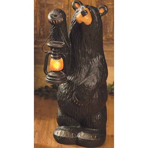 Bearfoots Bears, Black Bear Decor, Solar Powered Lanterns, Fantasy Furniture, Black Forest Decor, Bear Sculptures, Wooden Bear, Bear Carving, Chainsaw Carving