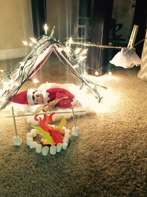 Cutest elf on the shelf idea! Elf on the shelf camp out with marshmallow fire pit!! Elf On The Shelf Camping, Awesome Elf On The Shelf Ideas, Elf Magic, Xmas Elf, Elf Antics, Elf Fun, Christmas Preparation, Elf On The Shelf Ideas, Shelf Ideas