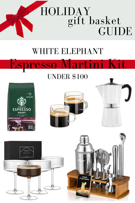 Gift the ultimate espresso martini experience with this stylish kit! Featuring martini glasses, a shaker set, a stovetop espresso maker, Starbucks espresso grounds, and mini espresso pourers, it’s perfect for coffee and cocktail enthusiasts. A great gift for friends, family, or anyone who loves to entertain! Ideal for holidays, birthdays, or white elephant gift exchanges. #EspressoMartiniKit #CoffeeAndCocktails #GiftForEntertainers #MartiniLovers #GiftBasketIdeas #UniqueGifts Martini Gift Basket, Espresso Martini Gift, Starbucks Espresso, Stovetop Espresso Maker, Stovetop Espresso, White Elephant Gifts Exchange, Holiday Gift Baskets, White Elephant Gift, Diy Gift Baskets