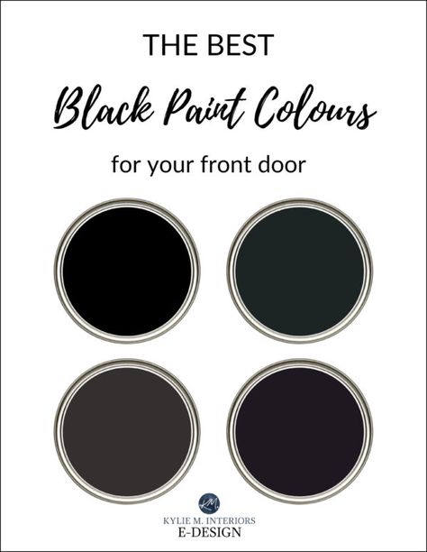 The best black front door paint colours exterior. Kylie M Interiors Edesign, online paint colour consulting. Benjamin and Sherwin Exterior Door Paint Colors, Best Front Door Paint Colors, Best Front Door Paint, Dark Front Door, Painted Exterior Doors, Navy Blue Paint Colors, Kylie M Interiors, Black Exterior Doors, Front Door Paint