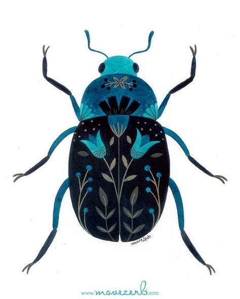 Beetle Illustration, Posca Art, Bug Art, Watercolour Flowers, Insect Art, Arte Sketchbook, Bugs And Insects, Flowers Nature, A Drawing