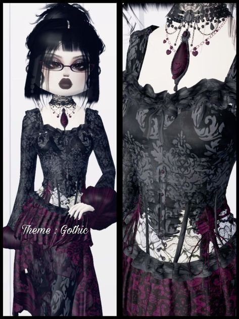 Term Image Dress To Impress Gothic Theme, Fashion Week Dress To Impress, Halloween Fashion Outfits, Bonney One Piece, Roblox Fashion, Goth Fits, Decals Codes, Black Homecoming Dress, Dti Ideas